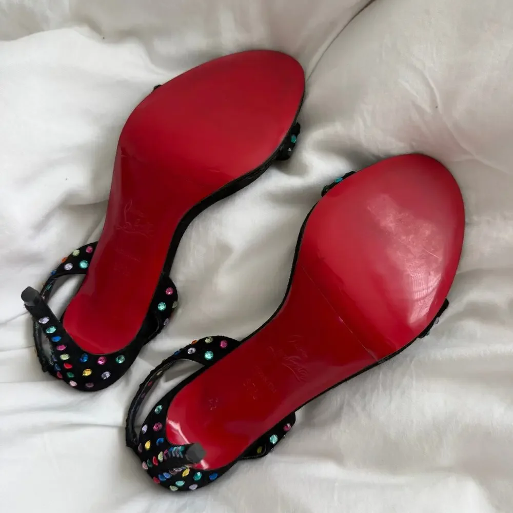 Christian Louboutin O Marylin 100 Black Polka Slingback Sandal Heel Pump 37.5